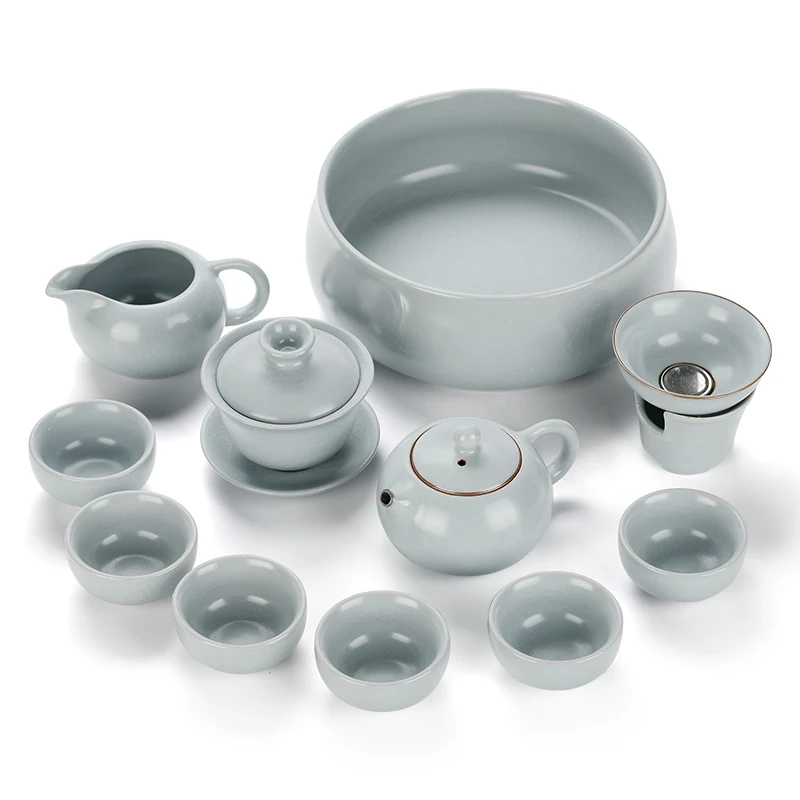 

Home Teaware Set Famous Chinese Ru Kiln Kung fu Tea Sets imitation Song Ru Whole Porcelain Teapot Cup Set Free Shipping