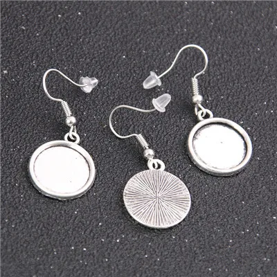 10pcs 10-25mm Two Color Cabochon Earring Base Setting Blank Stainless Steel HooksDiy Accessories For Making Earrings - Цвет: antique silver