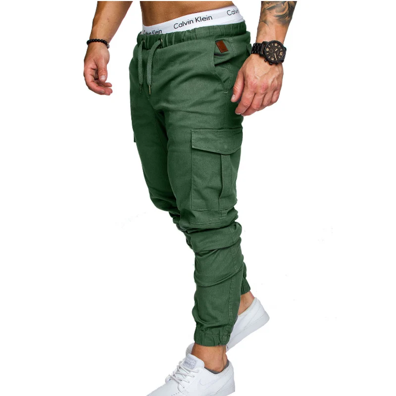 Zogaa Новое поступление, мужские брюки-карго с карманами, одноцветные, с эластичной резинкой на талии, для бега, мужские повседневные спортивные штаны, мужские модные штаны