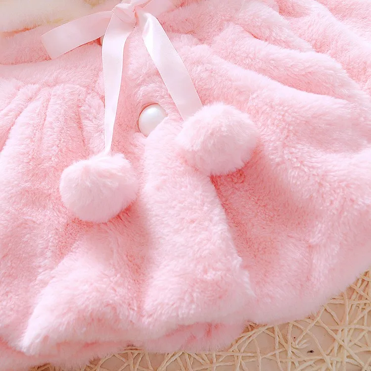 girls fleece faux fur hooded cute rabbit