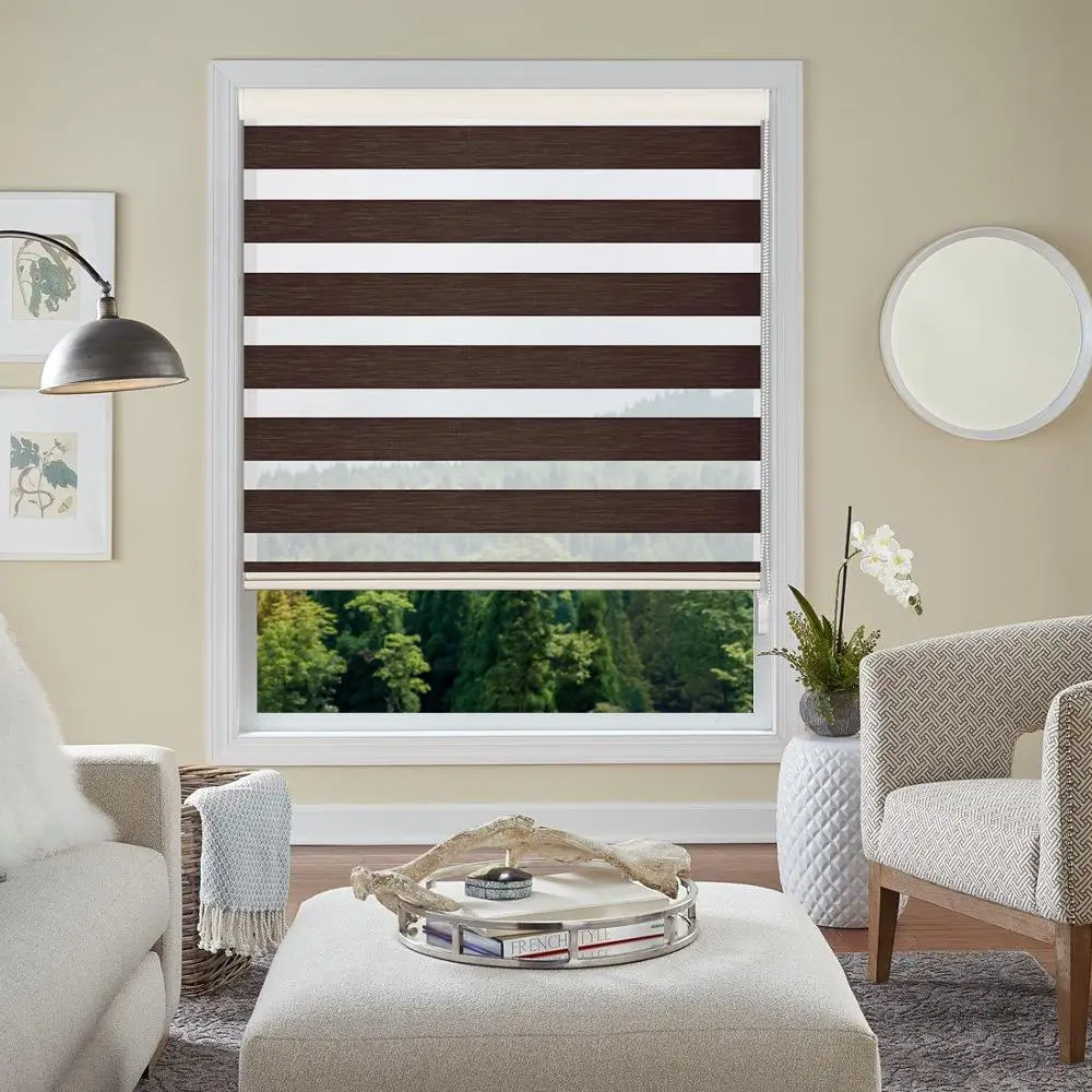 

Brownish Brown Elegant Adjustable Sunlight Home Valance Dual Roller Blinds Zebra Blinds Customized Blinds