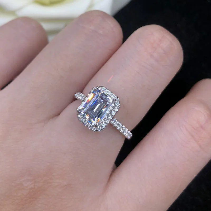 

925 Sterling Silver Ring for Woman 2ct Carat Square 5A High Quality NSCD CZ Engagement Rings Luxurious Bride Jewelry