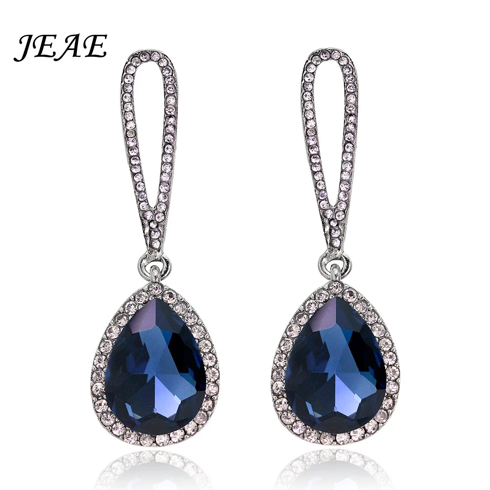 

Fashion Teardrop Blue Crystal Wedding Earrings for Women Bridal Cubic Zirconia Bridesmaid Earrings Rhinestone oorbellen Jewelry