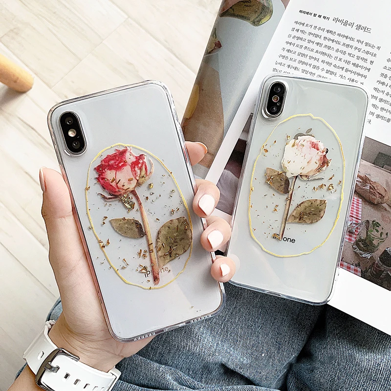

Gold Foil Rose phone case For iphone 7 8 Plus 6 6s case Clear soft silicon case for iphone X XS Max XR case capa