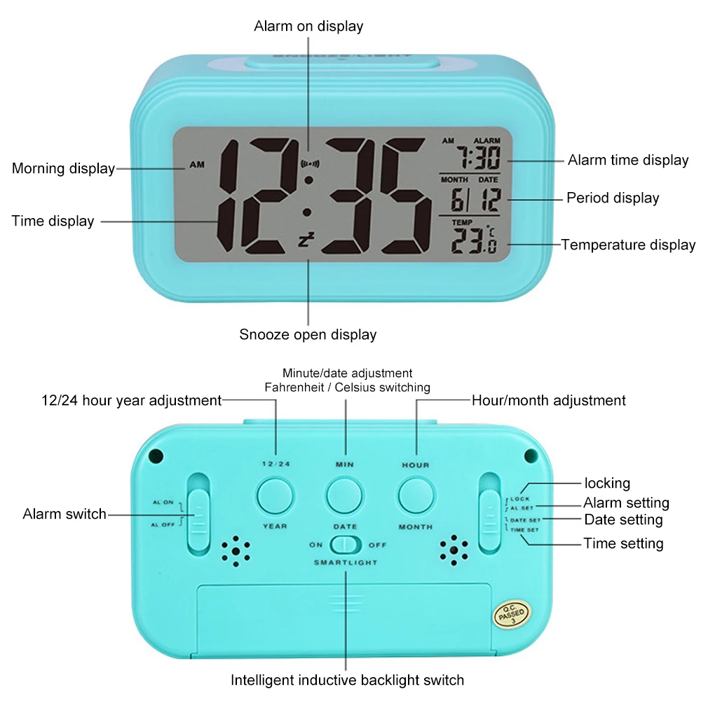 1 шт. светодиодный цифровой будильник, умные часы с функцией отключения звука, подсветкой, температурным дисплеем и календарем, часы повтора сигнала для офисного стола, студенческие Детские часы