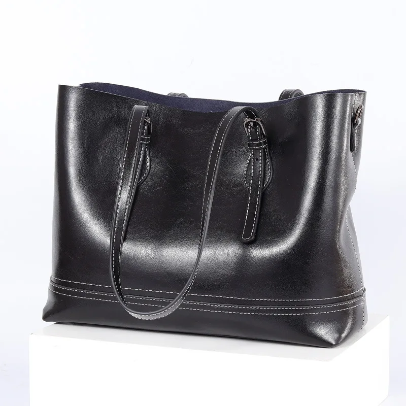 

New European and American style leather lady bag fashion lady handbag with sloping shoulder wax cowhide bag