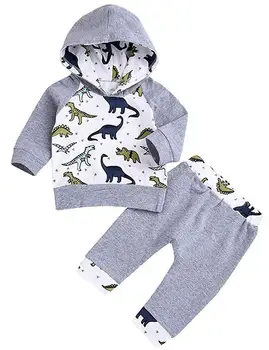 

Oklady Newborn Baby Boy Clothes Dinosaur Hoodie Sweatshirt Tops + Cute Pants 2PCS Outfit Set