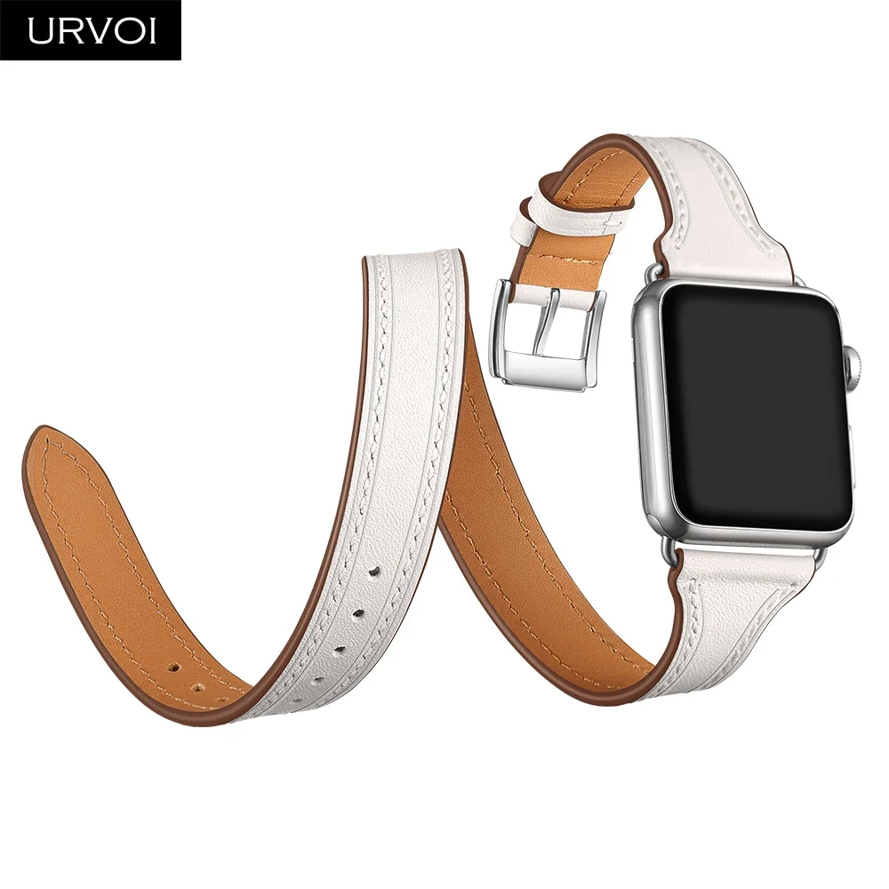 URVOI Double Tour для Apple Watch серии группа 4 3 2 1 роскошный ремешок для iWatch мягкая натуральная кожа петли на запястье 38/40 42/44 мм