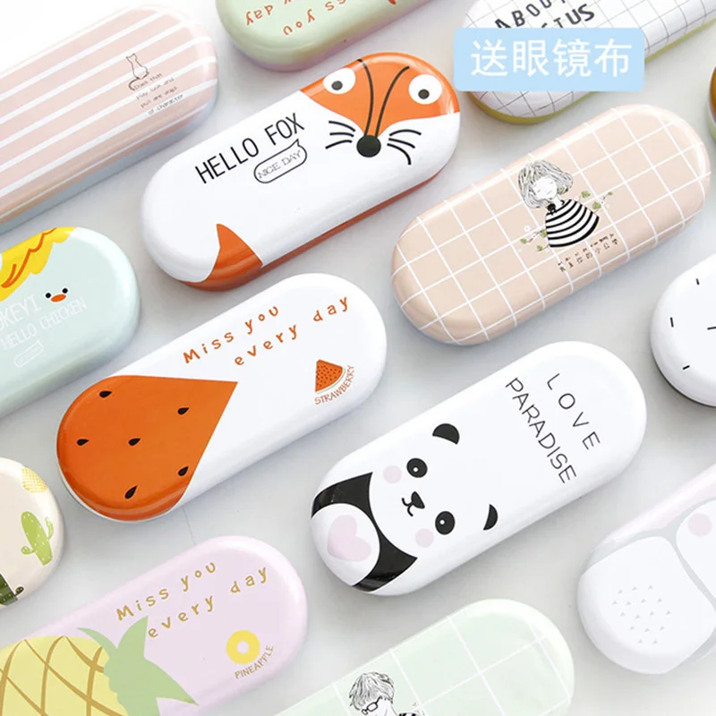 

Korean Male And Female Students Tinplate Glasses Case Cute Small Fresh Portable Sun Sunglasses Mirror Myopia Mirror Storage Box