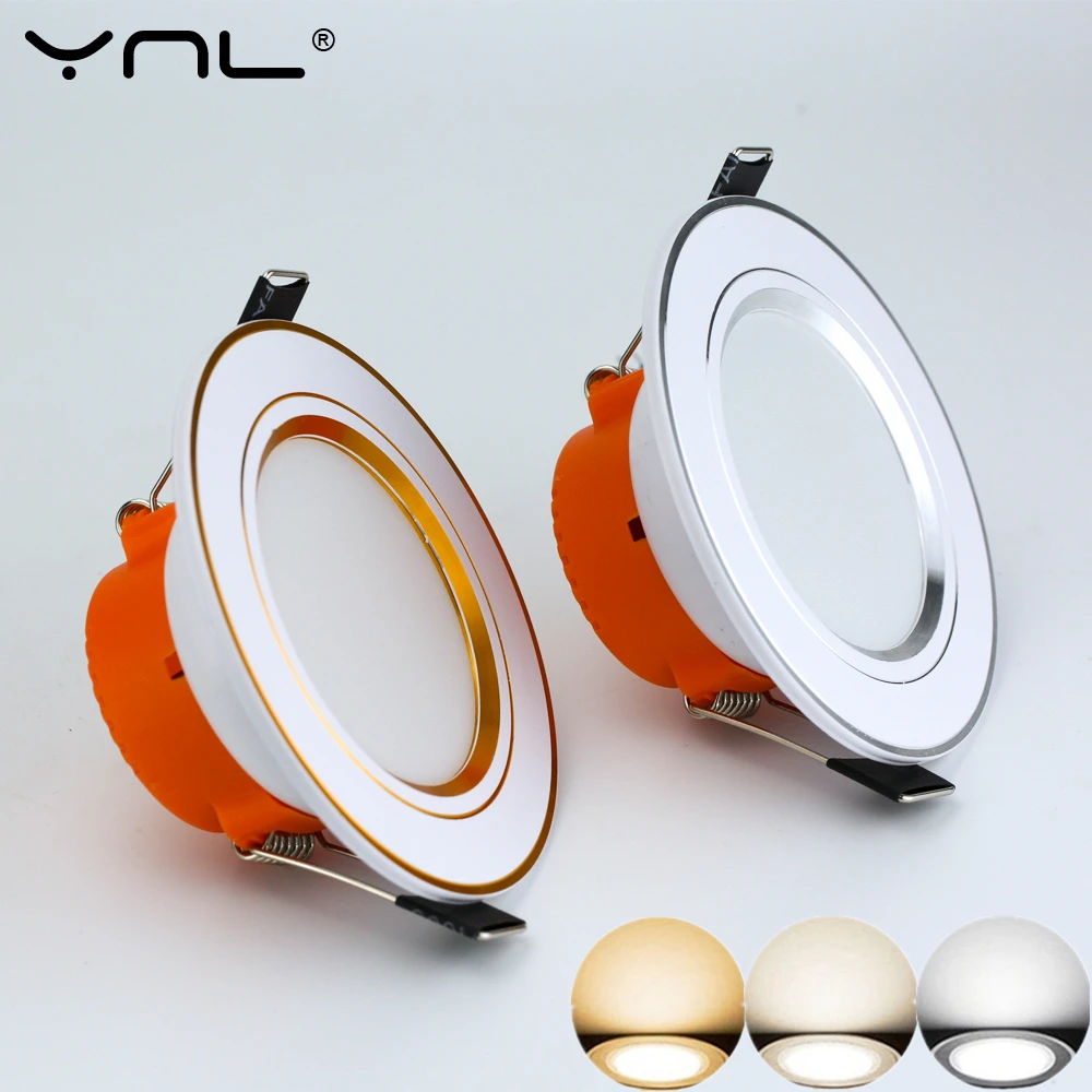Downlight 3 Color Changeable 3W Led Down light 180-240V Ceiling Recessed Light Gold Silver Wire Change Warm Nature Cool White photo