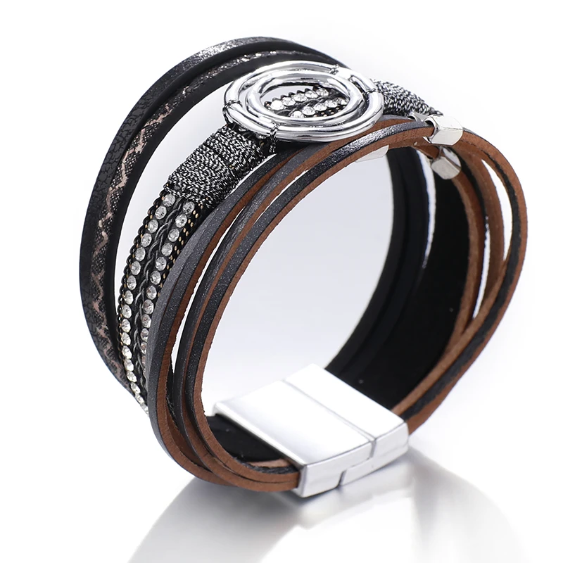 ALLYES богемные кожаные браслеты для женщин Мода Большой Шарм Бохо многослойный из бусин многослойный широкий ювелирный женский браслет