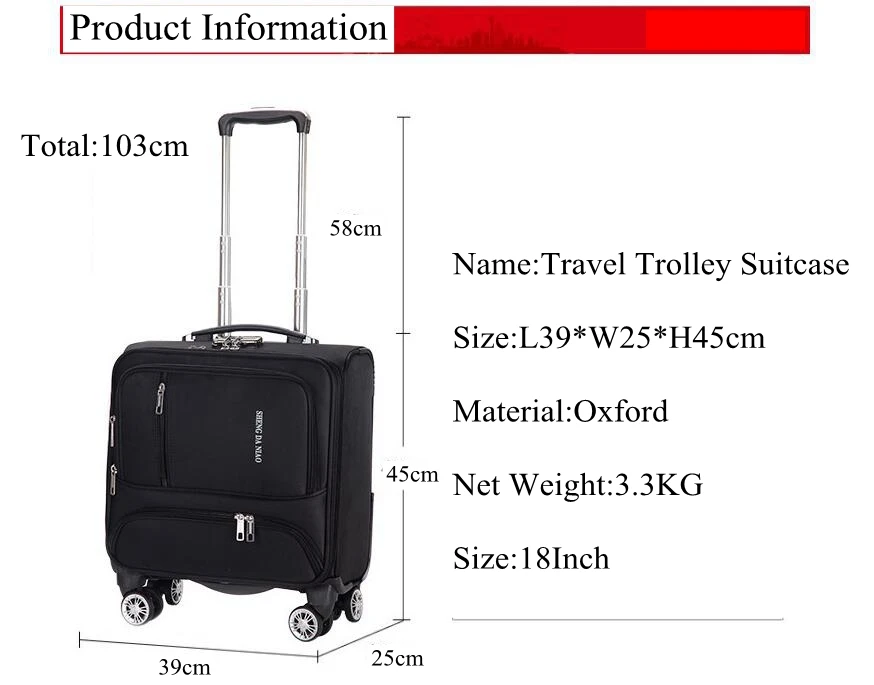 Дорожный чемодан с колесиками, чемодан на колесиках, сумка на колесиках, 18 дюймов, сумка для ноутбука, женская сумка для переноски багажа, дорожная сумка