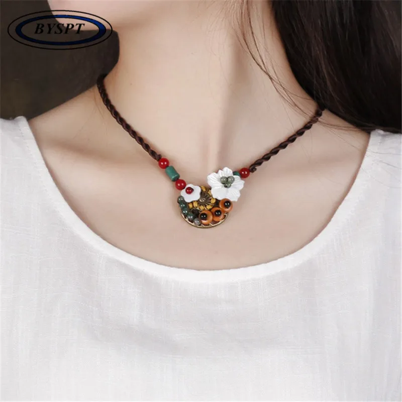 BYSPT Chinese Jewelry Vintage Cord Necklace Ethnic Necklace Handmade