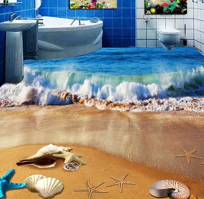 

3D напольные обои с европейскими волнами ракушек для стен 3 D фотообои для гостиной Виниловые Напольные клеи