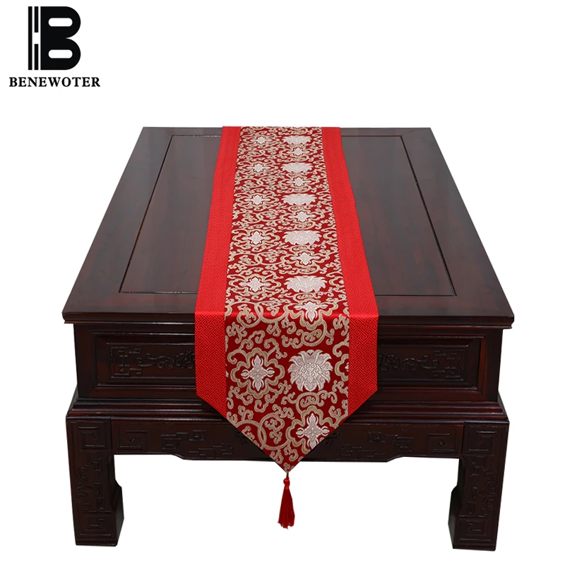 

Chinese Style Classical Bed Flag Creative Tassel Table Runner Traditional Craft Brocade Tea Napkin Tea Mat Tablecloth Home Decor