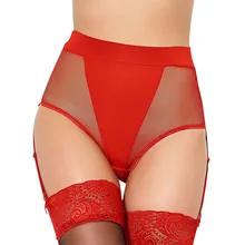 5090 Women High Waist Side Garter Fishnet Panty Black/ Red Mesh Transparent Sexy Lingerie Garter Panties Plus Size Garter Belt