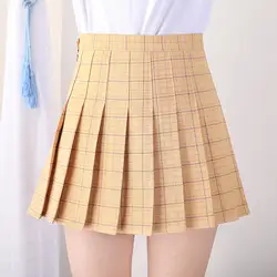Xs-3xl Harajuku 2018 Женская мода лето Высокая талия плиссированная юбка ветер Косплей клетчатая юбка каваи женские юбки