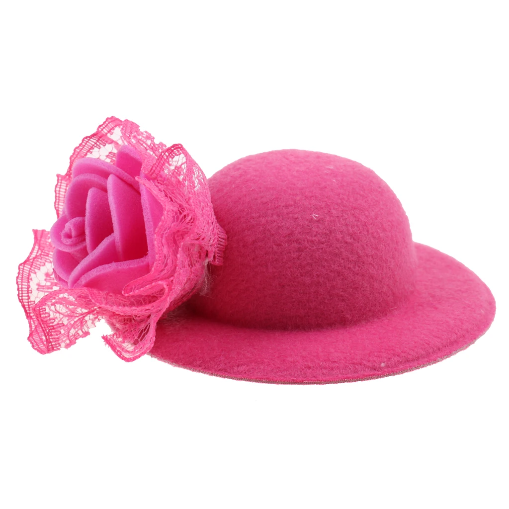  3Pcs Trendy Lady Vintage Round Bowler Doll Hats Caps for 28-30cm   Doll Headdressing Cotume Clothes Accessory Pink