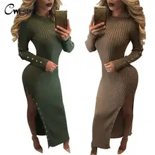 Women Autumn& Winter Dresses Fashion Sexy Party Vestidos Striped Slim Bodycon Button Side Split long dress vestido longo QL2700