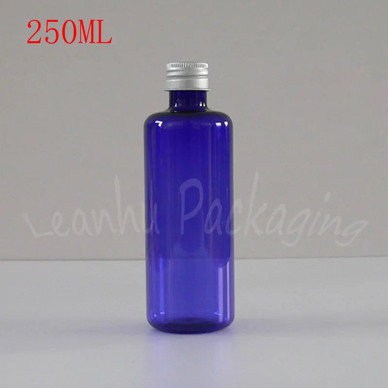 

250ML Blue Round Plastic Bottle With Aluminum Cap , 250CC Shampoo / Lotion / Water Sub-bottling , Empty Cosmetic Container