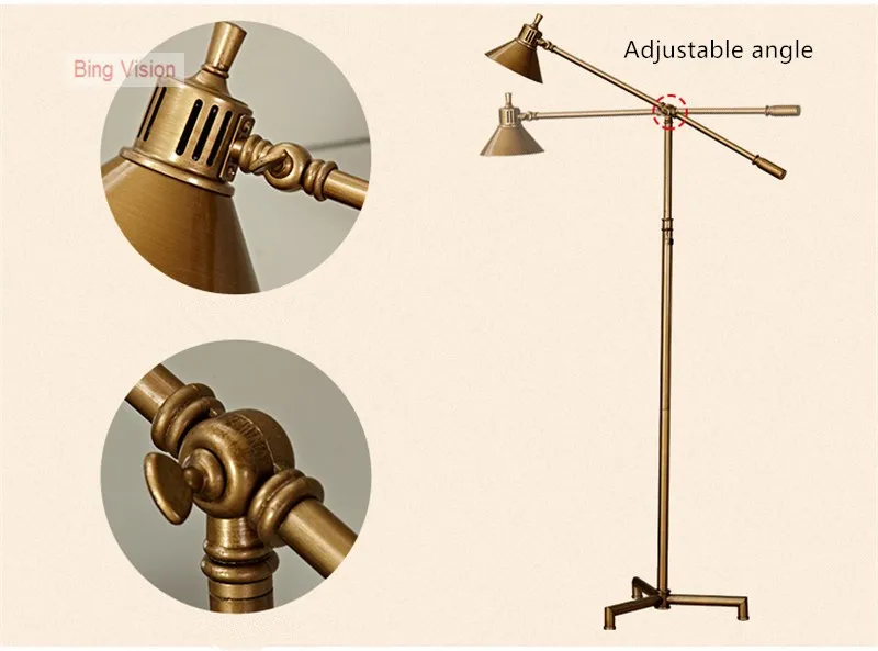 Высококачественный светодиодный Бронзовый напольный светильник в американском ретро стиле, медный цветной торшер, Роскошная лампа в европейском стиле, медная лампа