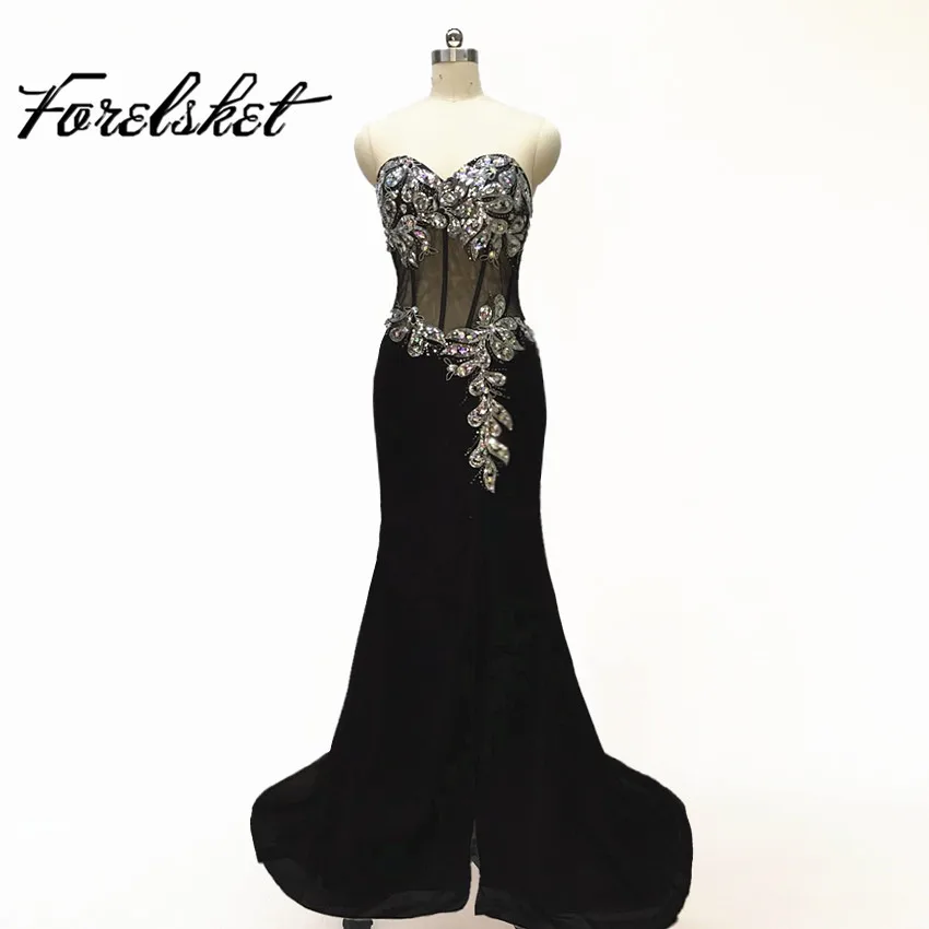 Роскошные черные вечерние платья с разрезом по бокам, милое платье русалки для выпускного вечера, длинное вечернее платье с бисером в арабском стиле