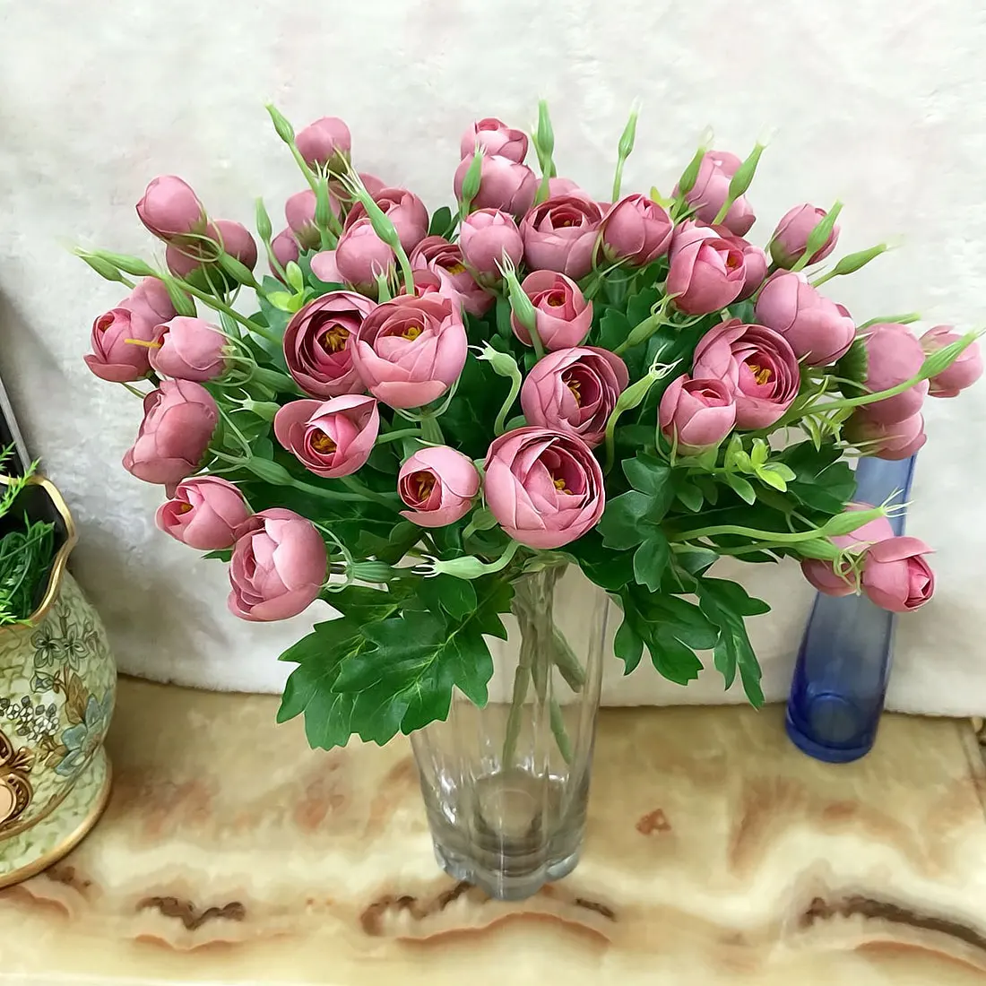 

European Silk Flower 1 Bouquet 10 head Artificial Flowers Fall Vivid Peony Fake Leaf Wedding Decoration Home Party flores