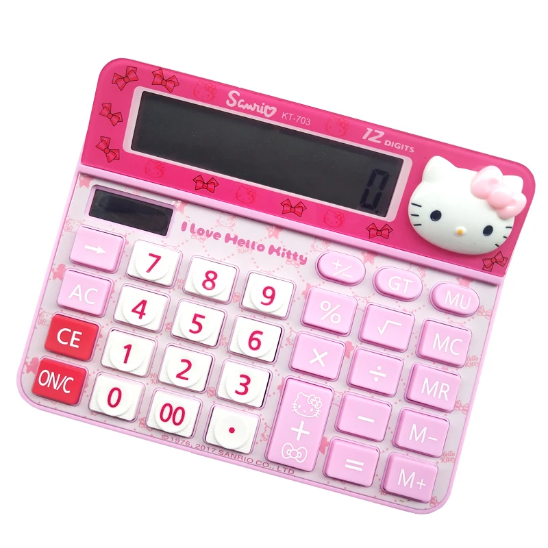 

2018 Hello Kitty Doraemon Function desk Solar Calculator Uniwise 12 Digital Display 2-Line LCD Dual Power Calculator
