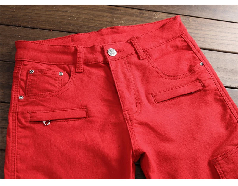 Sokotoo Для мужчин красный лоскутное Карманы Грузовые джинсы Slim fit stretch джинсовые узкие брюки