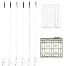 FSTE-6 X волосы 12lb Barbless Размер 6 8 10 Карп Рыболовная готовая привязанная Темная материя волосы установки кривошипный крючок с ограничители Для Приманки