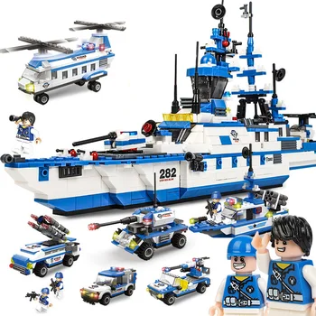 

1230PCS Small Building Blocks 6 IN 1 Warship Marine Escort Fleet Model Total 7 Changes Educational Toy For Children Gifts