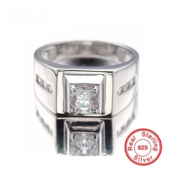 

Solitaire male ring 925 Sterling silver AAAAA Zircon cz stone Engagement Wedding Band Rings for men Statement Party Jewelry