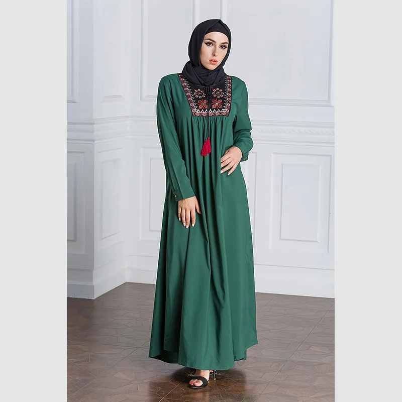 Muslim Dress Women Long Sleeve Embroidery Patchwork Abaya Loose Pakistan Free Plus Size Ethnic Arab Robe Islamic Clothing (8)