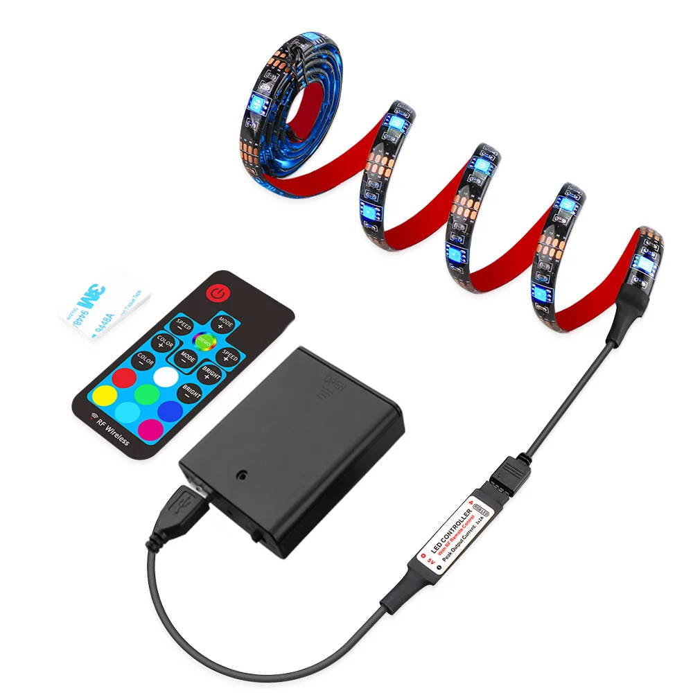 Светодиодный светильник RGB 5 в с питанием от батареи USB Светодиодная лента Bluetooth полоса/17 ключ RF пульт дистанционного управления для велосипеда, телевизора, скейтборда, декора обуви