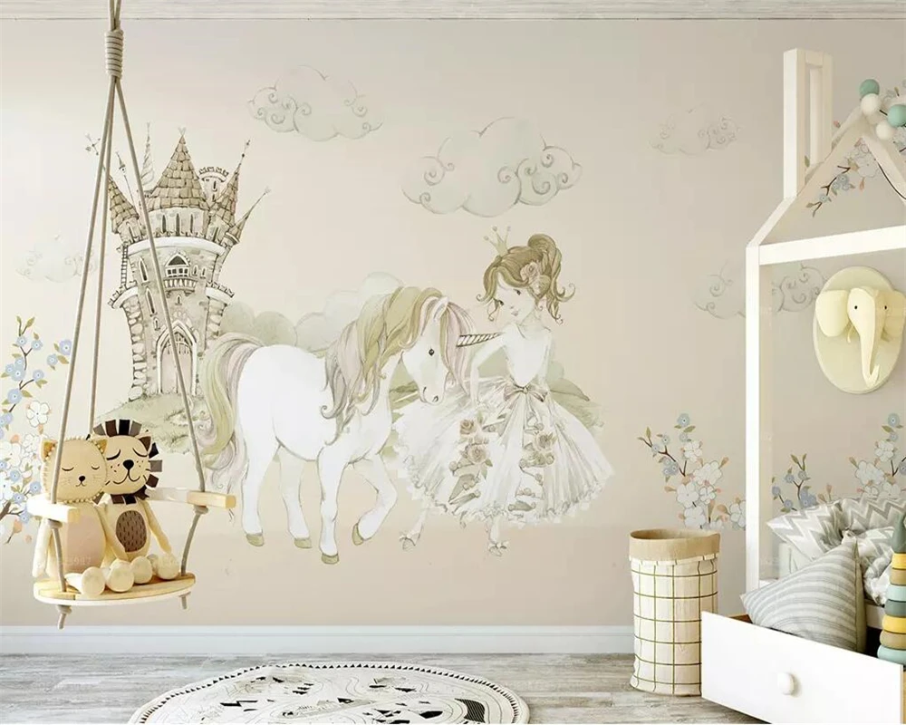 Beibehang пользовательские обои маленькую принцессу и однократный будильник • рогатый лошадь замок, феи сказка детская комната стены фон 3d обои