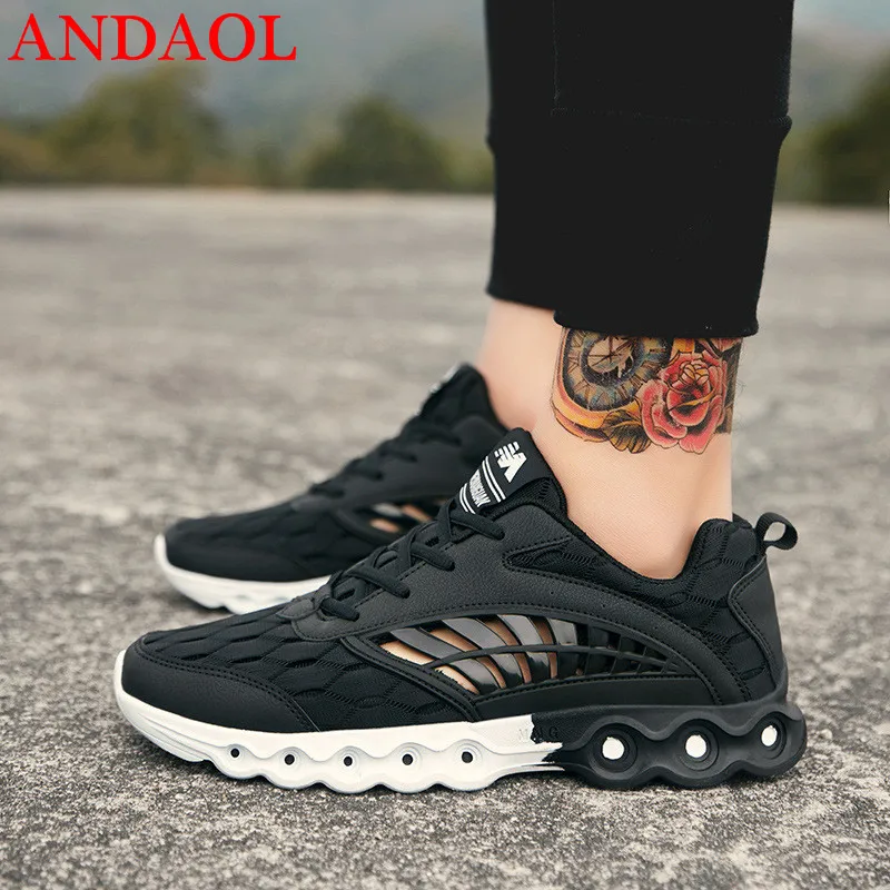 

ANDAOL Men's Casual Shoes Top Quality Solid Mesh Breathable Light Travel Shoes Personality Non-Slip Hard Wearing Running shoes