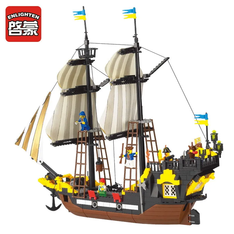 

ENLIGHTEN 307 Pirate Baot Super Ship Weapons Adventure Figure Blocks Compatible Legoe Construction Building Toys For Children