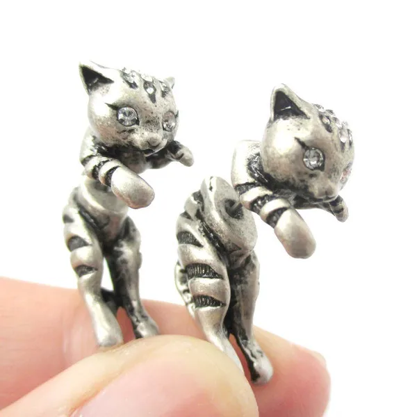 

Jisensp New Style Hot Sale 3d Adorable Kitty Cat Themed Stud Earring Animal Realistic Earrings Fine Jewelry for Ladies and Girls