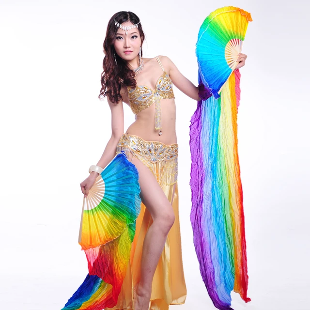 Voile 100% soie pour femmes, 1 paire, 200cm de Long, éventail de danse du  ventre, arc-en-ciel, accessoires de Performance sur scène - AliExpress