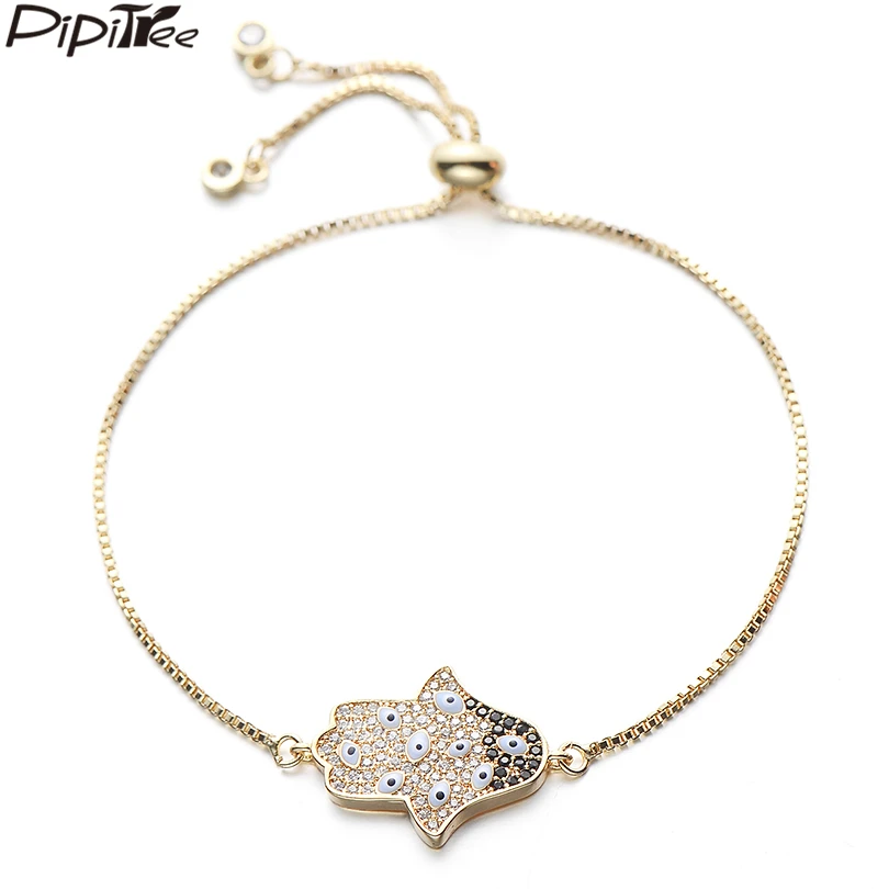 

Pipitree Trendy Zircon Hamsa Hand Charm Bracelet with 9pcs Evil Eye Paved Slider Chain Bracelets & Bangles Jewelry for Men Women