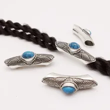 4 шт./упак. античное серебро синий орнамент волос кос dreadlock бусины трубки кольца около 5,5 мм Внутреннее отверстие для Аксессуары для волос