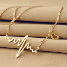 Ecg Necklace Love Shaped Titanium Steel Heartbeat Lockbone Chain Heart Pendant Necklace Female Retro Necklace Jewelry Accessorie