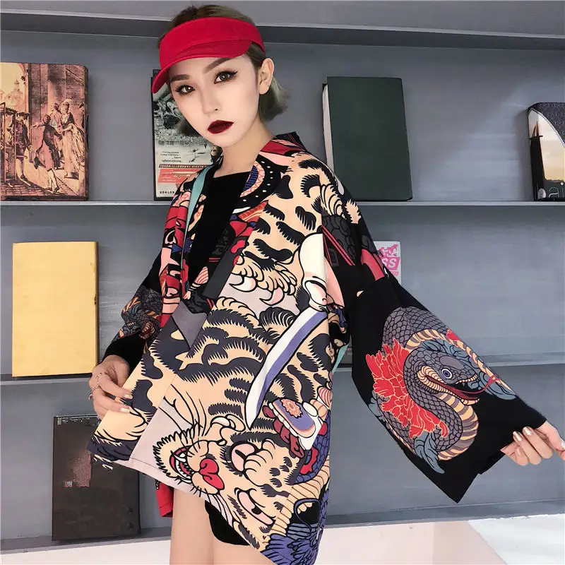 Neploe летняя Harajuku блузка для женщин и мужчин кимоно кардиган японский мультфильм печатных свободные топы Blusas Mujer De Moda 35867