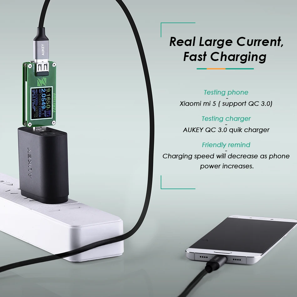 AUKEY de 3A USB tipo C Cable USB trenzado C teléfono móvil rápido de tipo-C Cable de cargador de datos para Samsung Galaxy S9 S8 Nota 8 Xiaomi USB-C