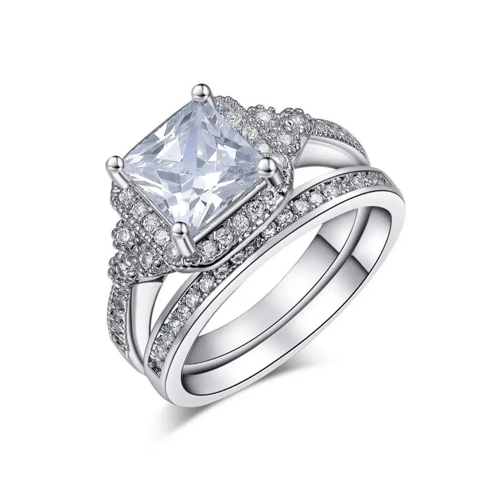 

Large Square Cubic Zircon Zircon Women Wedding Ring Sets 2023 Hot Luxury Lady Jewelry Wholesale Us 6 7 8 Silver Plated Ring