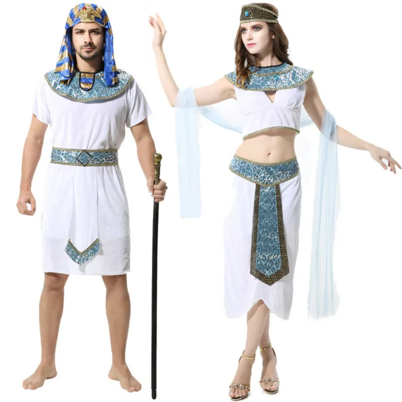 

2018 new Halloween Couple Cleopatra Pharaoh costume high quality Egyptian Pharaoh Queen Cosplay clothing Masquerade Party dress