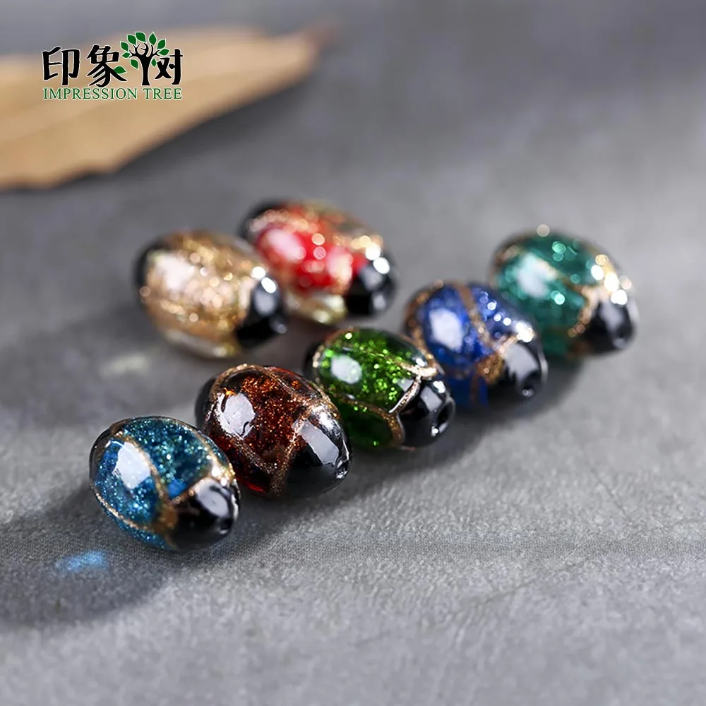 Perles rondes en verre au chalumeau 12 pièces en feuille d/'or 12mm pour la