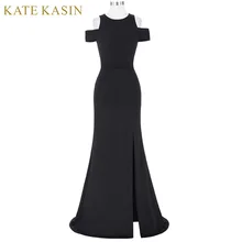 Kate Kasin Women Black Prom Dresses 2018 Vestido de Festa Cap Sleeve Cocktail Dress Long Prom Gowns Special Occasion Dresses