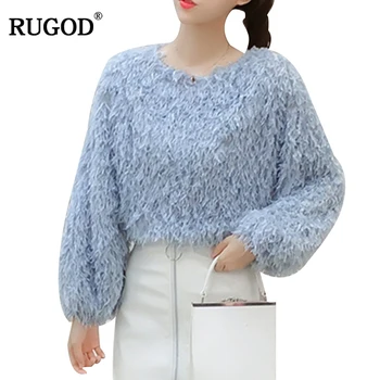

RUGOD 2019 Women Sweater and Pullovers Fashion Tassel Lantern Sleeve Sweater Female Casual O Neck Knitted Pullover Sueter Mujer