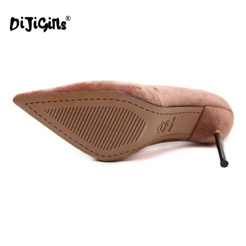 Dijigirls/ г. Демисезонная обувь из флока женские туфли-лодочки женская обувь с острым носком без застежки на высоком каблуке пикантная обувь, размер 35-39